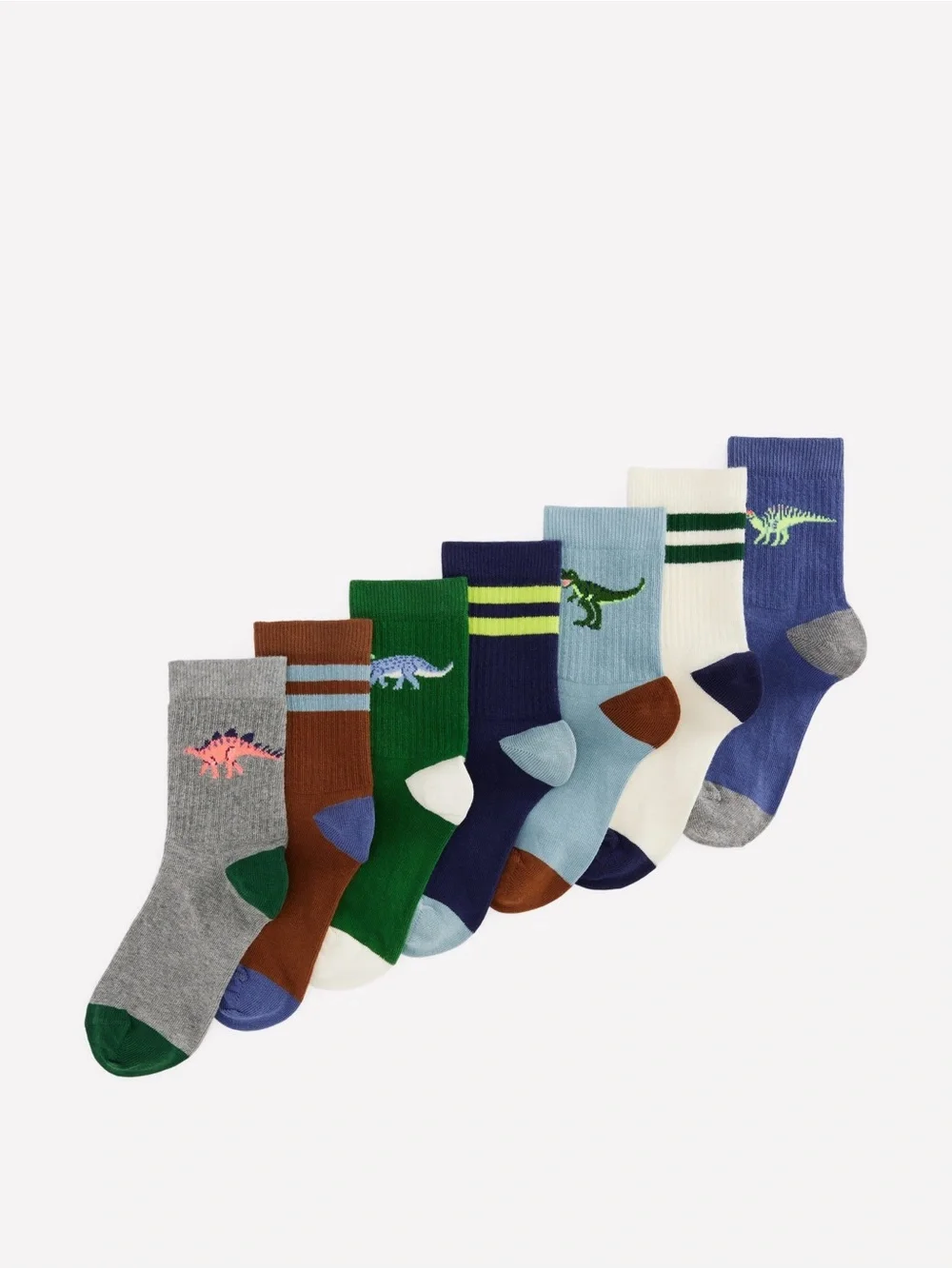 MINI BODEN 7 PACK RIBBED DINOS SOCKS 4-7 Y 10-13
